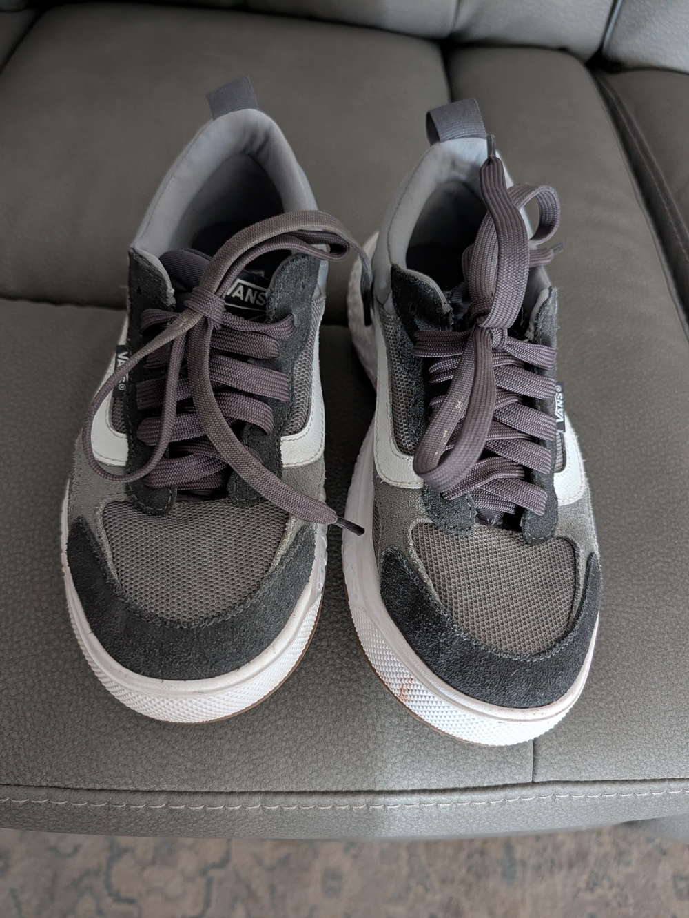 Vans Kids Gray and White Lace-Up Skate Sneakers